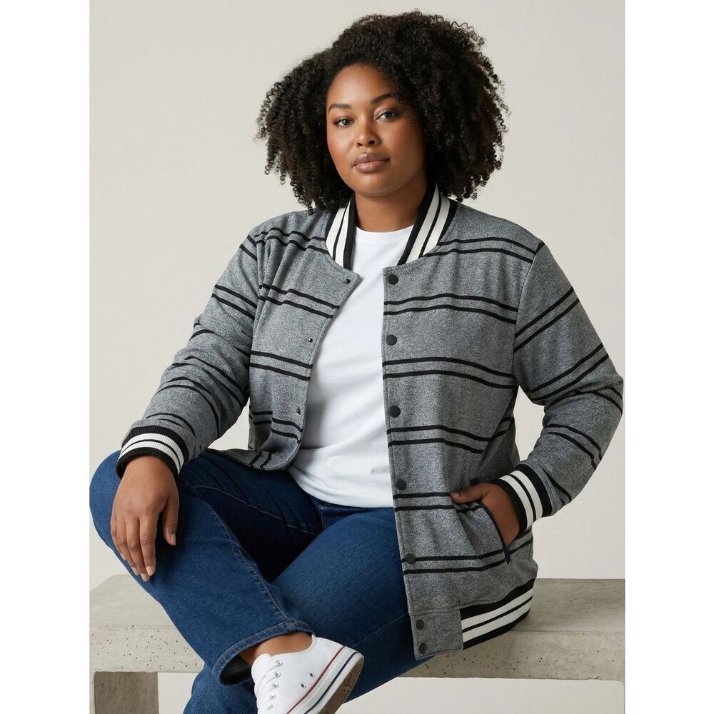 Brooklyn Cloth Gray Striped Varsity Jacket with Black Trim